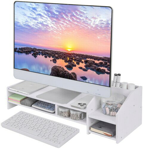 VECELO モニター台 モニタースタンド 幅60×奥行23×高さ18cm 仕切り型 省スペース 机上台 滑り止め 高さ..