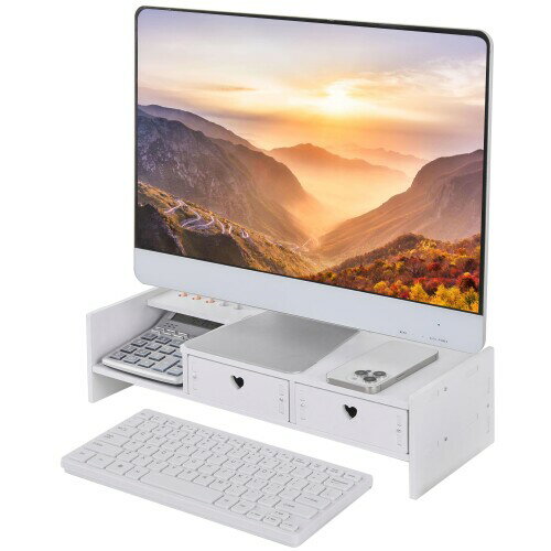 VECELO モニター台 モニタースタンド 幅49×奥行19×高さ12cm 仕切り型 省スペース 机上台 引き出し付き ..