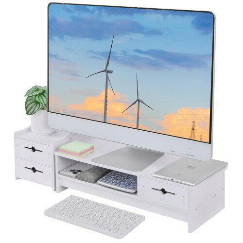 VECELO モニター台 モニタースタンド 幅67×奥行19.5×高さ13cm 仕切り型 省スペース 机上台 引き出し付..