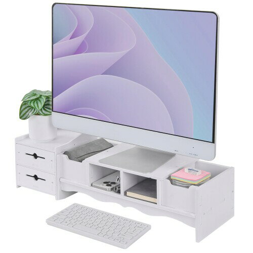VECELO モニター台 モニタースタンド 幅67×奥行19.5×高さ13cm 仕切り型 省スペース 机上台 引き出し付..
