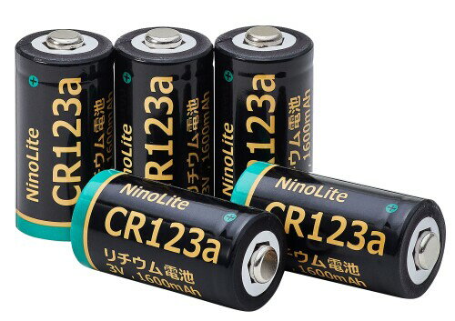 NinoLite CR123a リチウム電池 5個セット 大容量 1600mAh、スマートロック 電動玄関ロック ヘッドライ..