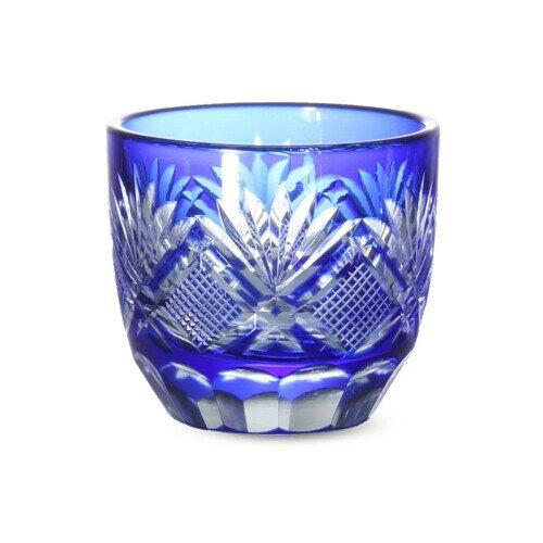 J-kitchens 切子 グラス カップ 日本酒 盃 径60xH50mm 70cc 華と矢 ブルー 華匠
