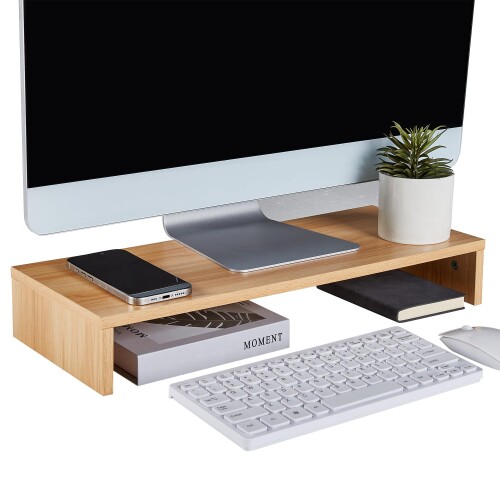 VECELO モニター台 卓上 幅50X奥行19.7X高さ7.8CM 組立簡単 卓上収納 文具収納 姿勢改善 パソコン台 PC..