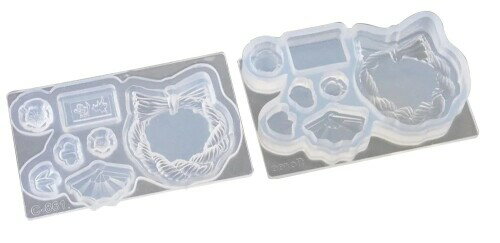 亀島商店(Kameshima) ソフトモールド しめ縄セット両面型（松竹梅・扇子・迎春プレート） ホビー用シリコーン製型枠 C-861