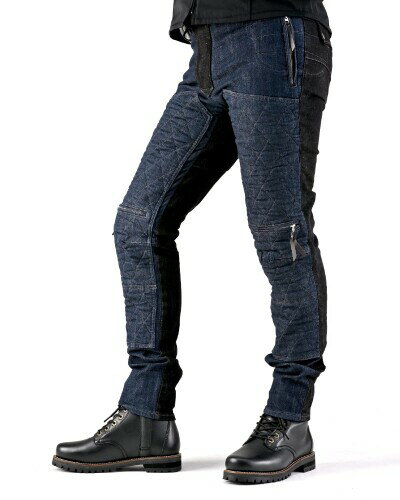 (マックスフリッツ) バイク用 ライディングパンツ 春夏秋 ジーンズ ストレッチ素材 ダブルニーデザートパンツ MFP-2470 インディゴ/ブラック レディース S(38)
