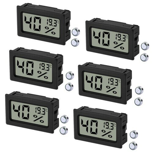 FORIOT 6個 の黒の小型デジタル湿度計の温度計 LCD の表示温度および湿気のメートル 携帯用および便利 -50[度]~70[度]部屋 オフィス ワインセラー 飼育の基盤で使用することができます