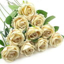 DECEED 造花 バラ ローズ 薔薇 10本セット 花束 バレンタインデー ブーケ 母の日 結婚式 誕生日 花径7cm×長さ50cm(シャンパン)
