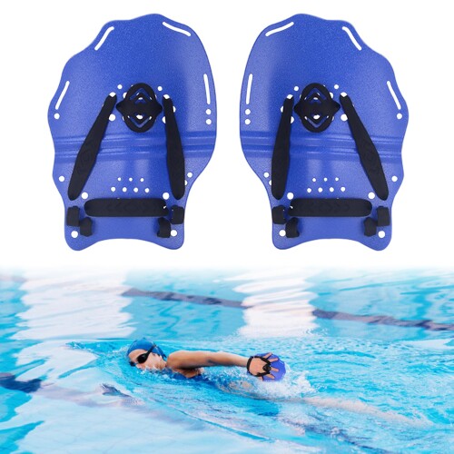 Hikeen スイミングパドル パドル 水泳 中学 高校生 調整可能 推進力アップ 競技レベルスイマー向け 練習用 成人用 (ブルー)
