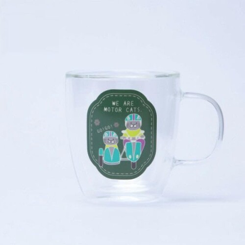 NEKONOBA ダブルウォールガラスマグ MOTOR CATS