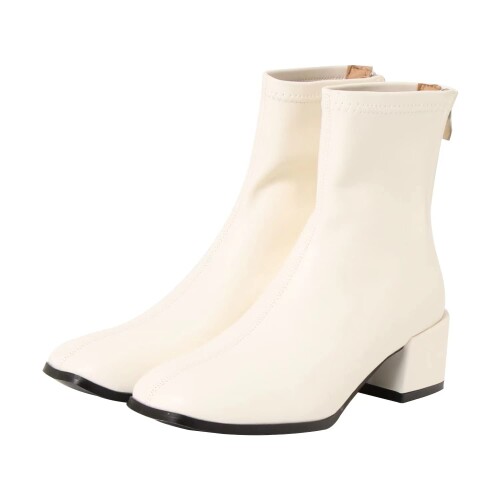 ファイクレザーブーツ ショートブーツ アンクルブーツ スクエアトゥ レディースブーツ チャンキーヒー..