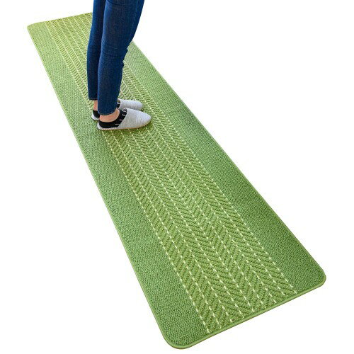 オカ(OKA) 優踏生洗いやすい キッチンマット 約60cm×240cm グリーン(ヘリンボン) (洗える 軽量 滑り止め クッション)