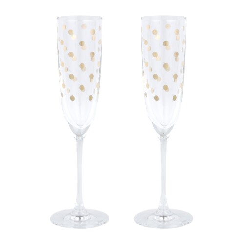 ゴールドアクセントのフルートグラス ドット柄 ペア