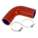 X AUTOHAUX シリコンホース 異径 エルボ90度 4層強化 耐圧力 耐久 耐熱 耐寒 レッド 長さ90mm 内径35-32mm ホースバンド付き 1セット ラジェーター インテーク クーラント インタークーラーパイ