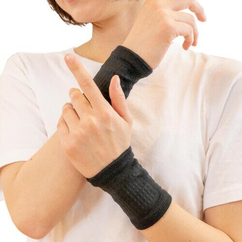 BS岩盤浴 手首 サポーター ブラックシリカ加工 遠赤外線 2枚入り (M,ブラック) 6728-A-A