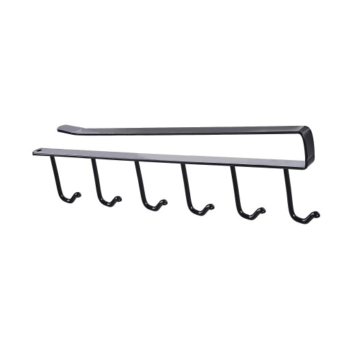 VECELO ブラック キッチンツールフック 6連フック 戸棚下収納フック ドアフック 省スペース 穴あけなし ネジなし