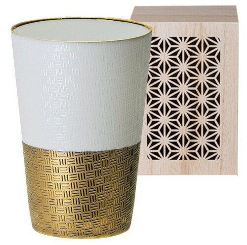 J-kitchens コップ 光を通す極薄 タンブラー ゴールド あじろ 木箱入り 370ml 日本製