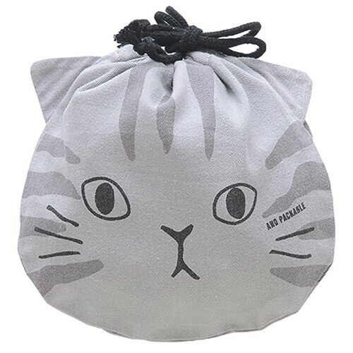 アンドパッカブル 巾着 ポーチ 小物入れ おにぎりケース 旅行 インナーバッグ 約18×18cm 猫 ねこ サバ..