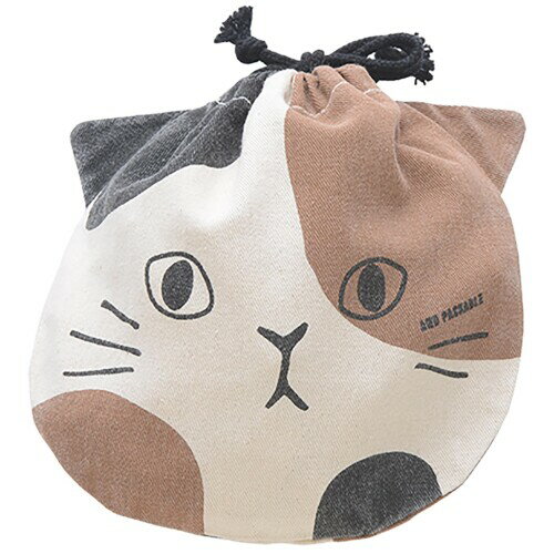 アンドパッカブル 巾着 ポーチ 小物入れ おにぎりケース 旅行 インナーバッグ 約18×18cm 猫 ねこ キャ..