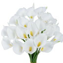 VaryFloral 造花 フェイクフラワー ブーケ 20本入り 花束 ホワイト 白い インテリア 秋の飾り ウェディング 結婚式 オランダカイウユリ 秋 花札...