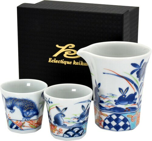 セラミック藍 游民 酒器揃 兎/獅子 サイズ：約W17 D13.5 H9.2 41076