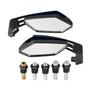 X AUTOHAUX バイク ミラー サイドミラー バックミラー 大菱形骨 シャンク長14cm ネジ付き(8mm 10mm ) 左右セット 360度調整可 リアビューサイドミラー ユニバーサル ブルー