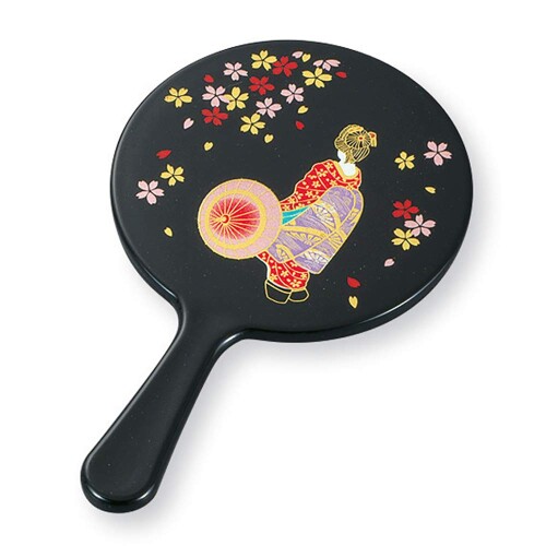 ミタニ 山中漆器 鏡 黒 12.2cm 山中塗 舞妓さん 姫鏡 M16972-0