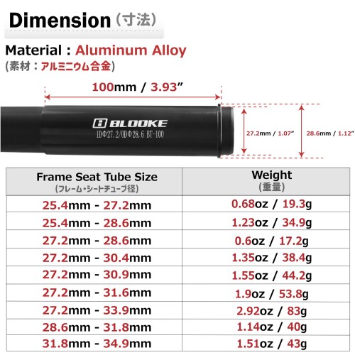 Azarxis シートポスト アダプター 自転車 シートチューブ 直径変更 シム 25.4mm 27.2mm 28.6mm 30.4mm 30.9mm 31.6mm 31.8mm 33.9mm 34.9mm マウンテンバイク、ロードバイク、クロスバイク(27.2mm→28.6mm) 2