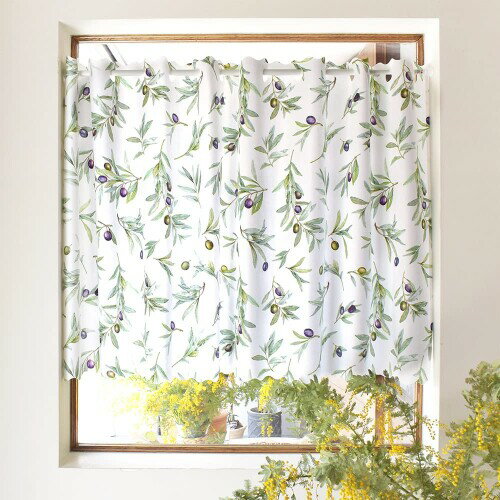 スタイルデコール(STYLE Decor) カフェカーテン ラミネート 小窓用 おしゃれ 目隠し 70cm丈 × 幅140cm お風呂 オリーブ グリーン W4001930