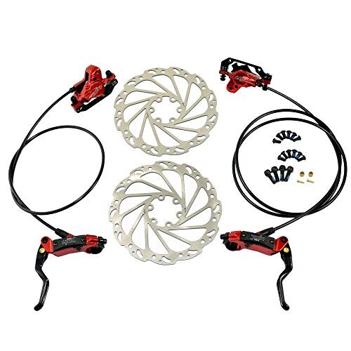 JUIN TECH DB1 MTB E-bike Hydraulic Dual-Piston Disc Brake Set(F+R) w/160mm Rotor, Red, JT2264