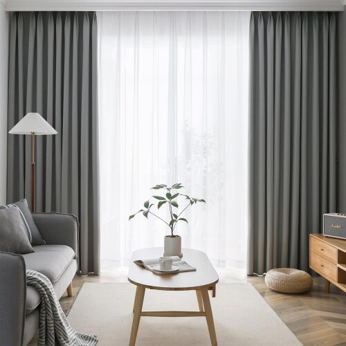 AIFY カーテン 4枚セット 1級 遮光 小窓 ドレープカーテン UVカット 形態記憶加工済み 断熱 節電対策 昼夜目隠し 保温 おしゃれ 洗える 洗濯機対応 (カーテン2枚 レース2枚) 幅100cm x 丈220 cm