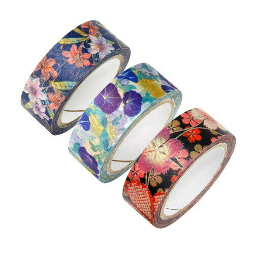 カミイソ産商 マスキングテープ kimono美 21 (百合・朝顔・とこなつ×各1) 日本製 約15mm幅×3巻セット G..