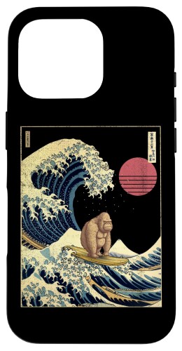 ゴリラ 神奈川波 おもしろサーフアニマル スマホケース iPhone 16 Pro 用