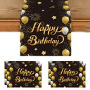 HICOHAND テーブルランナーとプレースマットセット, 5個 誕生日パーティーテーブルフラッグとマット ケーキバルーンシリーズ 誕生日パーティー リビングル...