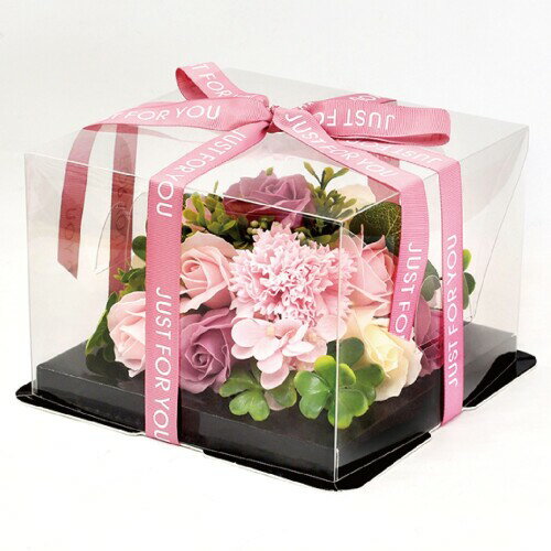 ポピー名古屋 ソープフラワー シャボンフラワー 造花 ギフト プレゼント ブーケボックス バラ ボックス 約21cm リボン付き S-2800 ピンク