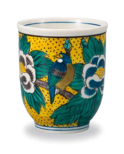 九谷焼いわたや 湯呑 牡丹に鳥 AP7-0658