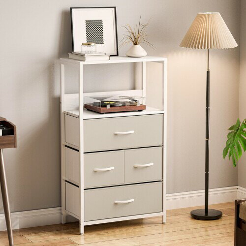 IKIFLY チェスト 棚付き 収納チェスト タンス キャビネット引き出し 洋服収納 箪笥リビング収納 布製引き出し 寝室収納ケース 衣類収納 軽量 コンパクト 省スペース 薄型 スリム 木製天板