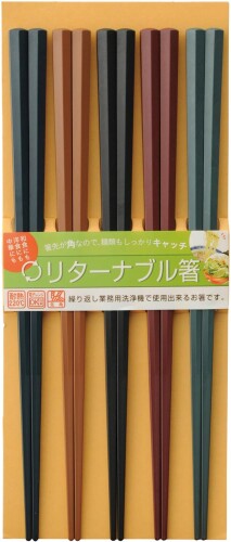 カワイ PET六角 リターナブル箸 5色 5P 027876