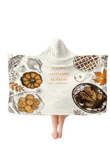 感謝祭 サンクスギビング パターンフード付きブランケット