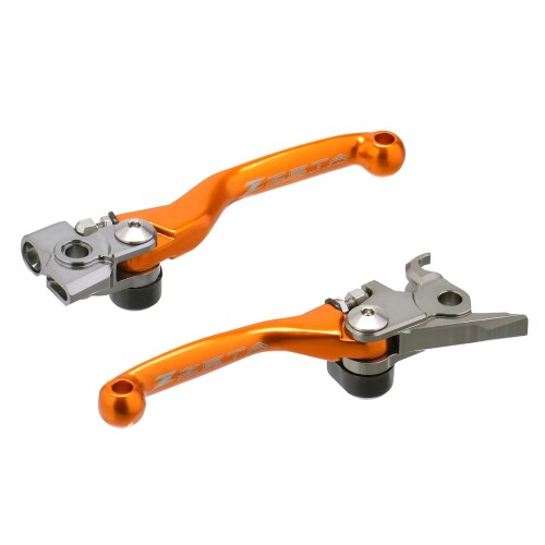 ジータレーシング(ZETA RACING) KTM -13 SX/EXC/XC…etc ピボットレバーセットFP 3フィンガー オレンジ 前方可倒式 レバー位置無段階調整 鍛造 高強度アルミ合金 ダートフリーク DIRTFREAK F5094