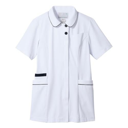 (モンブラン) ナースジャケット 半袖 白／Mネイビー