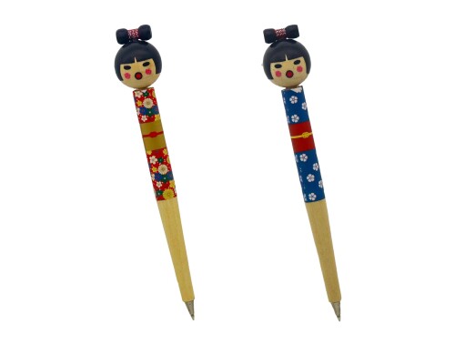 昔ながらの民芸品 日本のおみやげ こけし ボールペン 2本セット(赤・青)