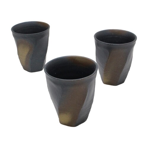 キャッスルエンタープライズ 美濃焼 和風カフェシリーズ 荒けずりねじり 黒彩色吹墨 3枚セット