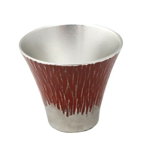 大阪錫器 錫製 ぐい呑 富士山 朱 ギフトラッピング仕様