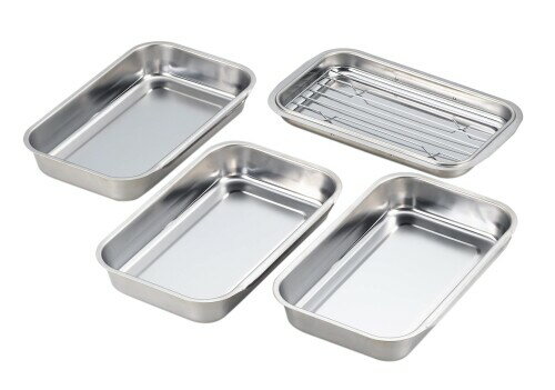 ヨシカワ 日本製 ステンレス 連結する バット（フタ・アミ付）4点セット揚げ物や料理の下ごしらえに 重..