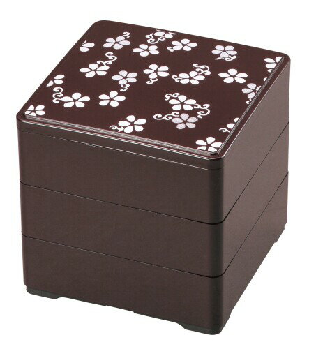 若泉漆器 3段重箱 5寸重 新溜 桜吹 (内黒) H-155-69-A