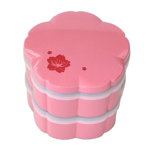 若泉漆器 2段重箱 4寸桜型ミニ重 ピンク 桜花(内黒)パッキン中蓋2枚入 H-150-44