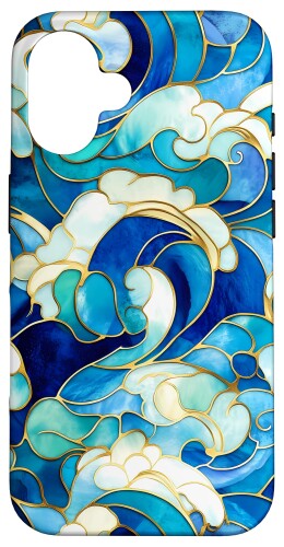 海の波 ステンドグラス コラージュ モザイク スマホケース iPhone 16 用