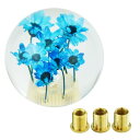 Arenbel シフトレバー クリスタル ギアノブ 透明な水晶玉の形状 ブルーの花 樹脂製 5.4CM ほとんどの車種に適合
