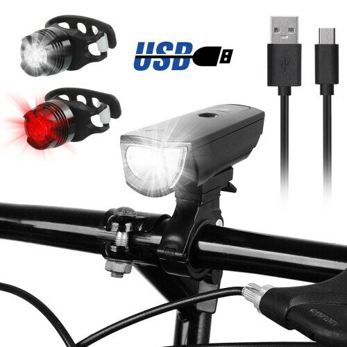 UltraFire UF-3599 自転車ライトセット(メインライト＋補助ライト赤光＋白光) 感知式点灯モード付の5点灯モード IPX-4防水 USB充電式（2000mAh 18650バッテリー内蔵）のエコ設計