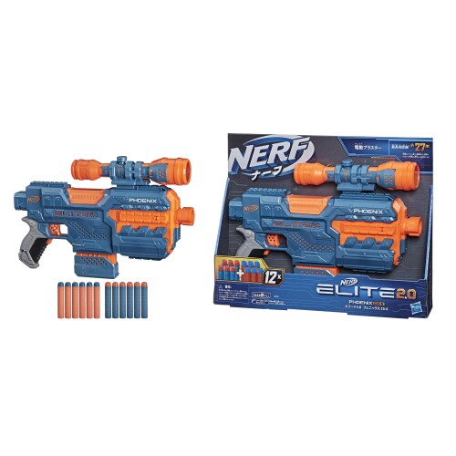 ハズブロ(HASBRO) ナーフ エリート2.0 フェニックス CS-6 電動ブラスター、ナーフ公式エリートダーツ12本、6ダーツクリップ、スコープ、タクティカルレール、ナーフブラスター子供用アウ